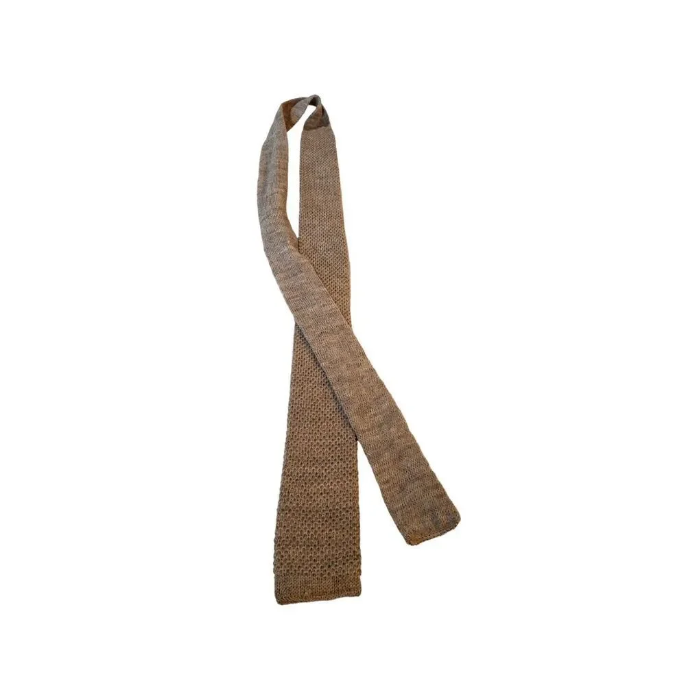 Vintage Tan Knit 100% Wool Square Tie‎ Classy Eclectic Grandpa Preppy Trendy